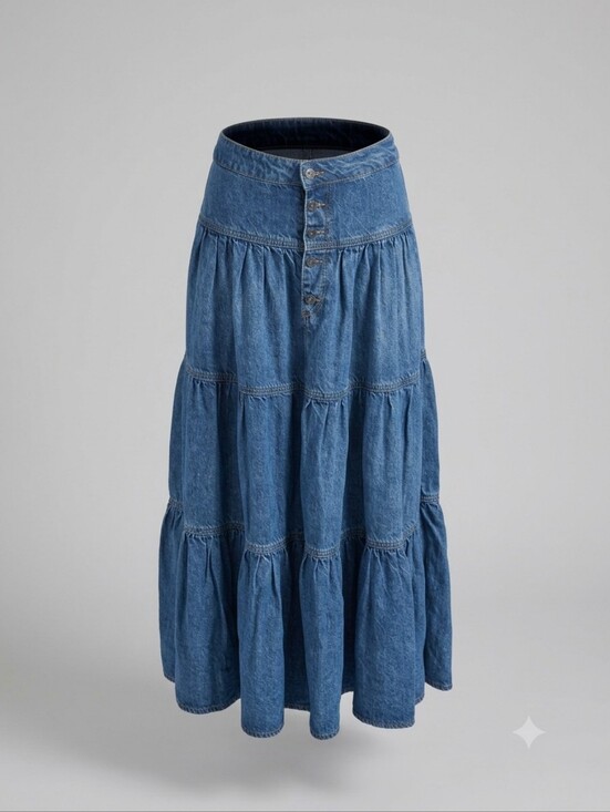 We The Free Dresses & Skirts - We The Free Denim Tiered Maxi Skirt - Blue